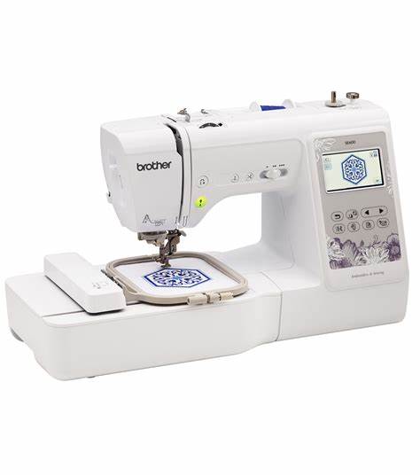 Brother SE600 sewing machine with a monogramming feature and an LCD screen on a white background.