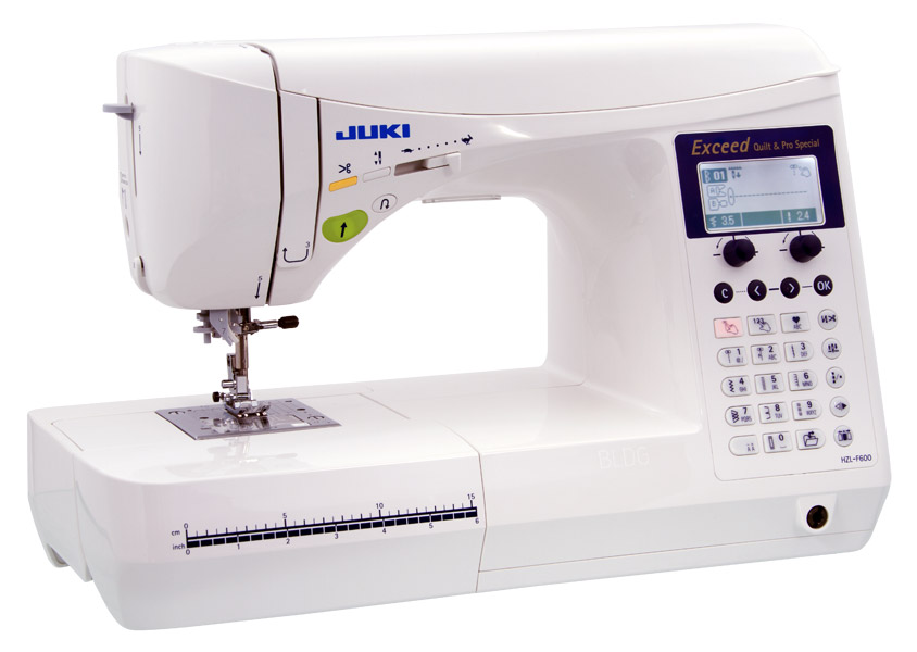 A Juki HZL-F600 Computerized Sewing and Quilting Machine with a digital display and a large sewing area, a top choice for hemming.