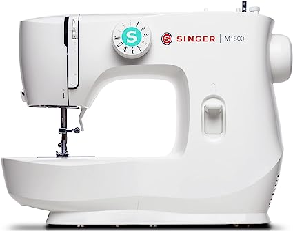 Singer M1500, a sleek white sewing machine with a green and red logo and a large handle. One of the best sewing machines under $150
