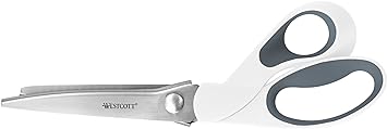  A pair of Wescott pinking shears with stainless steel blades and ergonomic handles on a white background